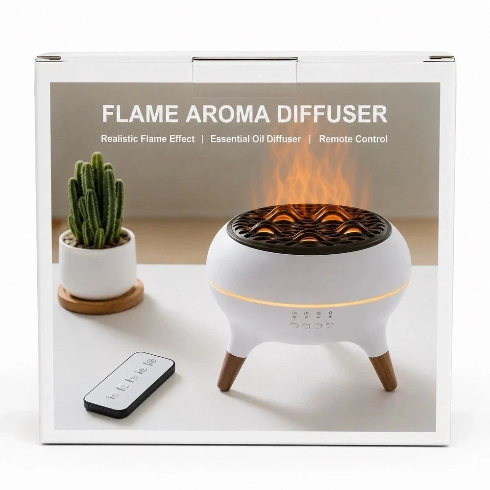 Flame Aroma Diffuser Essential Oil Misting Remote Control - New